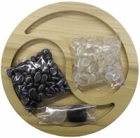 Yin Yang Teller aus Naturholz mit Trommelsteinen