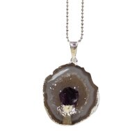 Anhänger Achat Geode versilbert mit Amethyst Spitze