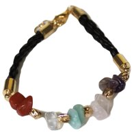 Lederarmband mit Trommelsteine in Gold galvanisiert