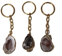 Schlüsselanhänger Achatgeode galvanisiert in Gold