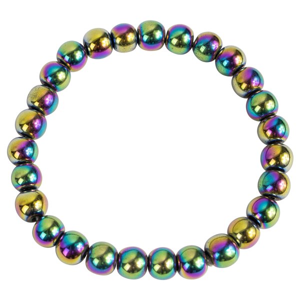 Armband Hematin Kugeln 8 mm, rainbowfarben coloriert