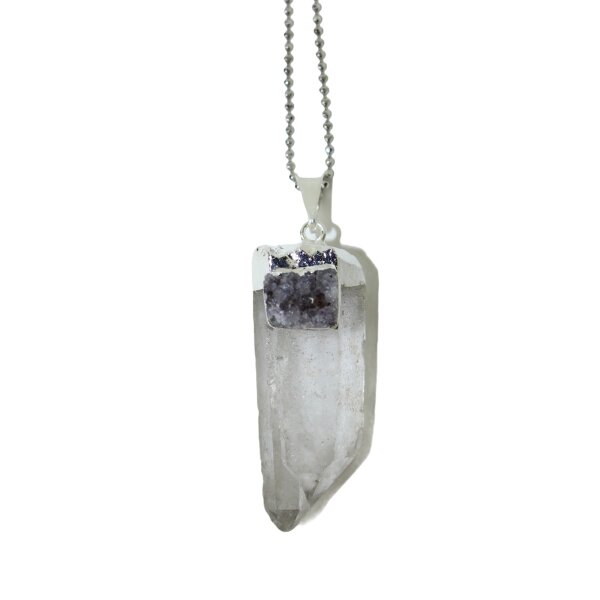 Anhänger Bergkristall Spitze mit lila / dunklem Achat, Silber galvanisiert