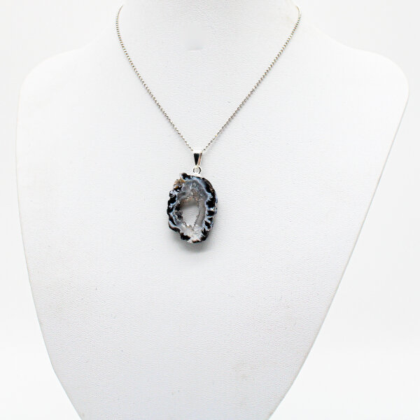 Anhänger Achatdruse Scheibe silberfarben galvanisiert