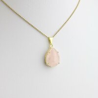 Anhänger Rosenquarz Tropfenform, goldfarben gefasst