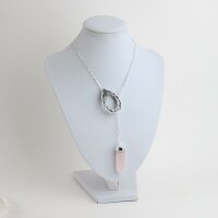 Y-Kette versilbert mit Rosenquarz Spitze und Achatgeoden Scheibe