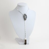 Y-Kette versilbert mit Rauchquarz Spitze und Achatgeoden Scheibe