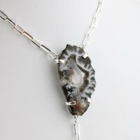 Y-Kette versilbert mit Rauchquarz Spitze und Achatgeoden Scheibe