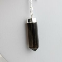 Y-Kette versilbert mit Rauchquarz Spitze und Achatgeoden Scheibe