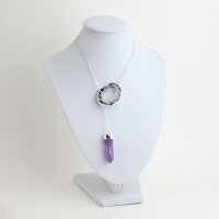 Y-Kette versilbert mit Amethyst Spitze und Achatgeoden Scheibe