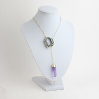Y-Kette vergoldet mit Amethyst Spitze und Achatgeoden Scheibe
