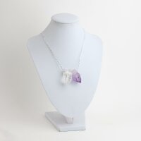 Kette versilbert mit 1 Bergkristall Spitze und 1 Amethyst Spitze