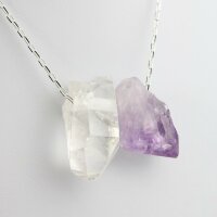 Kette versilbert mit 1 Bergkristall Spitze und 1 Amethyst Spitze