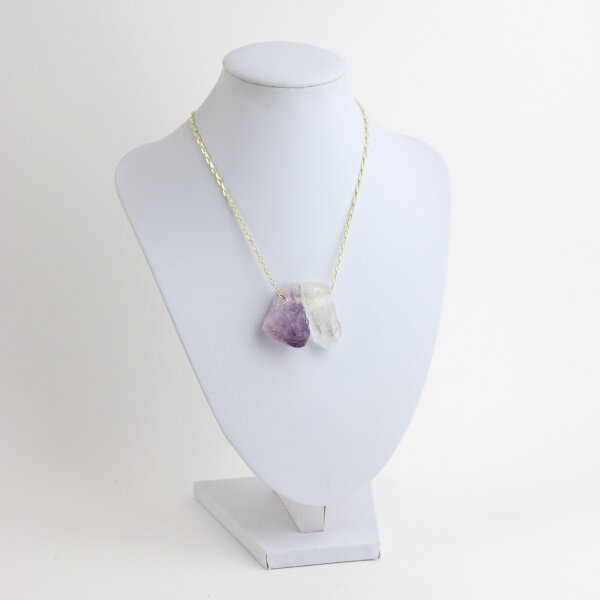 Kette vergoldet mit 1 Bergkristall Spitze und 1 Amethyst Spitze