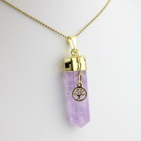 Anhänger Amethyst Spitze poliert mit Anhänger Baum des Lebens, vergoldet