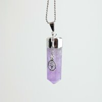 Anhänger Amethyst Spitze poliert mit Anhänger Baum des Lebens, versilbert