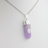 Anhänger Amethyst Spitze poliert mit Anhänger Baum des Lebens, versilbert