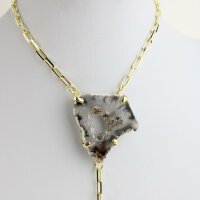 Y-Kette vergoldet mit Rauchquarz Spitze und Achatgeoden Scheibe