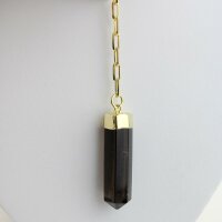 Y-Kette vergoldet mit Rauchquarz Spitze und Achatgeoden Scheibe