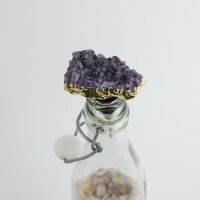 Flaschenverschluss mit Amethyst Druse, Rand goldfarben galvanisiert