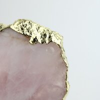 Kerzenständer Rosenquarz Platte poliert für Stabkerzen, goldfarben galvanisiert