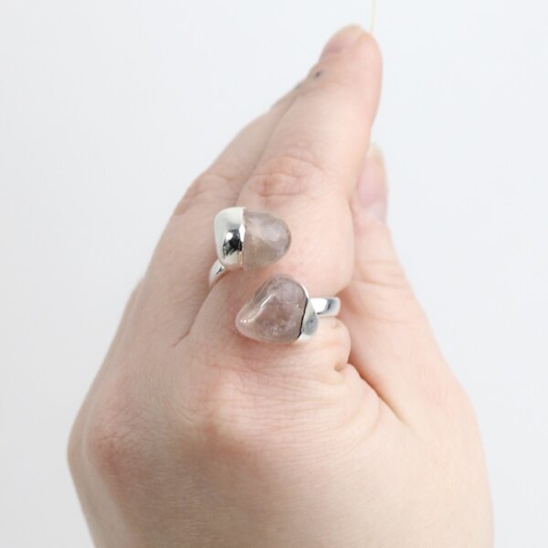 Ring Rosenquarz poliert, Silber galvanisiert