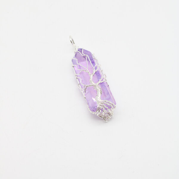 Anhänger Aura Quarz violett, mit Baum des Lebens