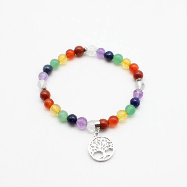 Armband Chakra Kugeln ca. 6 mm mit Anhänger Baum des Lebens