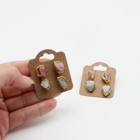 Ohrstecker pink Turmalin und Aquamarin Natur, vergoldet