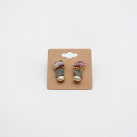 Ohrstecker pink Turmalin, Aquamarin Natur und Perle, vergoldet
