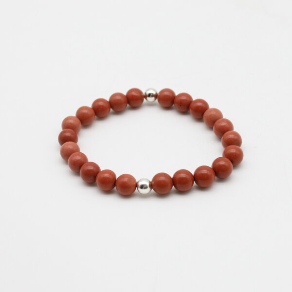 Armband Aragonit rot Kugeln 8 mm und silberfarbenen Kugeln