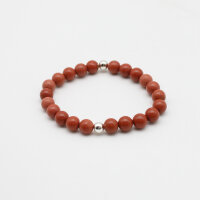 Armband Aragonit rot Kugeln 8 mm und silberfarbenen Kugeln