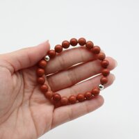 Armband Aragonit rot Kugeln 8 mm und silberfarbenen Kugeln
