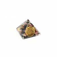 Pyramide Turmalin mix Orgonit 4 x 4 cm mit Gravur Blume des Lebens