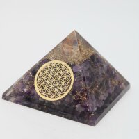 Pyramide Amethyst Orgonit mit Gravur Blume des Lebens