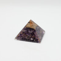 Pyramide Amethyst Orgonit mit Gravur Blume des Lebens