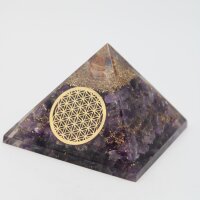 Pyramide Amethyst Orgonit7 x 7 cm mit Gravur Blume des Lebens