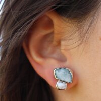 Ohrstecker Aquamarin Natur und Perle, versilbert