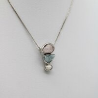 Kette mit Anhänger Rosenquarz, Aquamarin und Perle