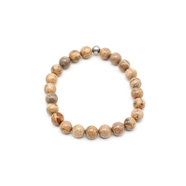 Armband Landschaftsjaspis Kugeln 8 mm mit Edelstahl Kugel