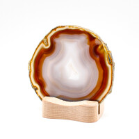 Holzständer mit Achatscheibe und integriertem Teelichthalter. 1