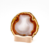 Holzständer mit Achatscheibe und integriertem Teelichthalter. 1