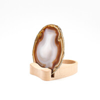 Holzständer mit Achatscheibe und integriertem Teelichthalter. 1