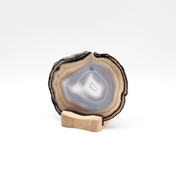 Holzständer mit Achatscheibe und integriertem Teelichthalter. 2