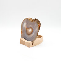 Holzständer mit Achatscheibe und integriertem Teelichthalter. 3