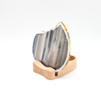 Holzständer mit Achatscheibe und integriertem Teelichthalter. 4