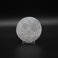 Ladeplatte Selenit rund mit Gravur Mandala - Design