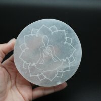Ladeplatte Selenit rund mit Gravur Mandala - Design