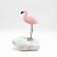Flamingo aus Rosenquarz, Base Calcit