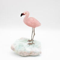 Flamingo aus Rosenquarz, Base Calcit