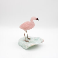 Flamingo aus Rosenquarz, Base Calcit